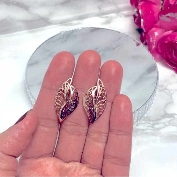 585 Rose Gold Plated Hollow Big Drop Earrings - Picture 4 of 8